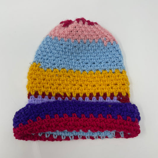 Crochet Winter Hat Beanie: Rainbow 2 Handmade 16 in