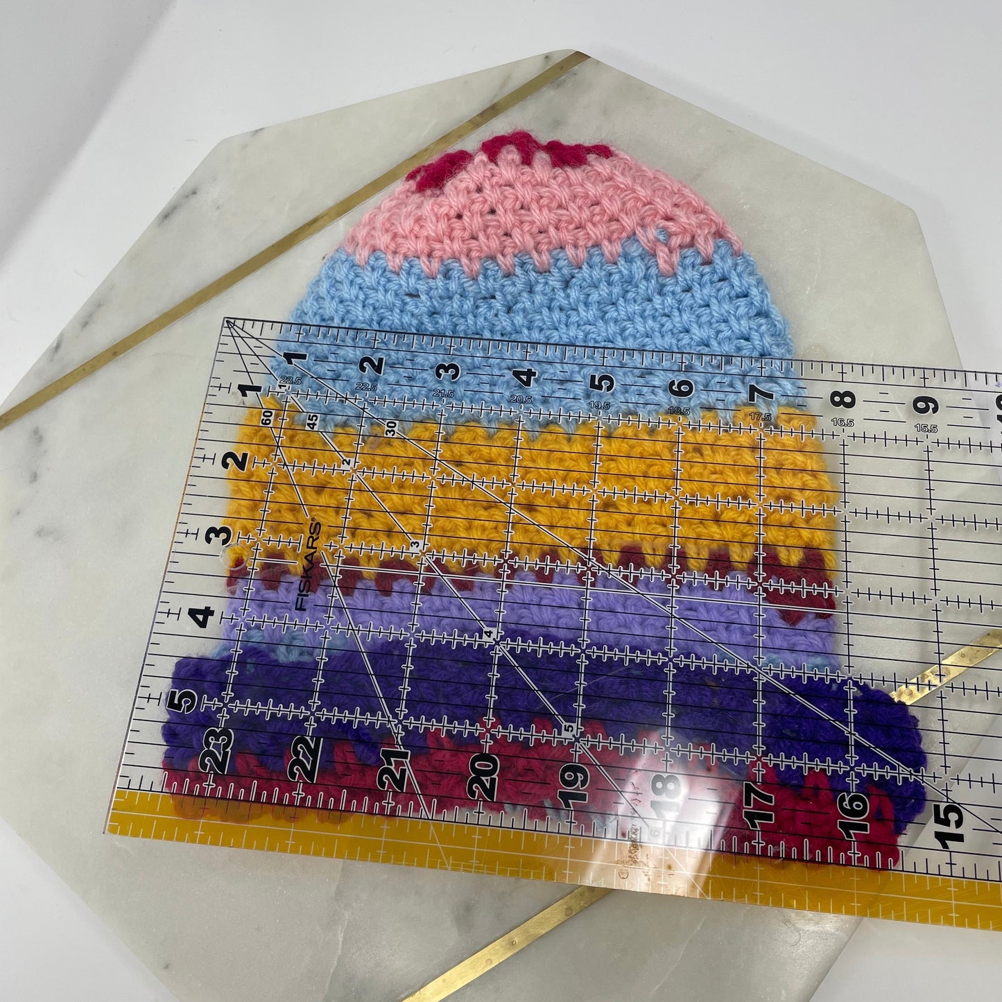Crochet Winter Hat Beanie: Rainbow 2 Handmade 16 in
