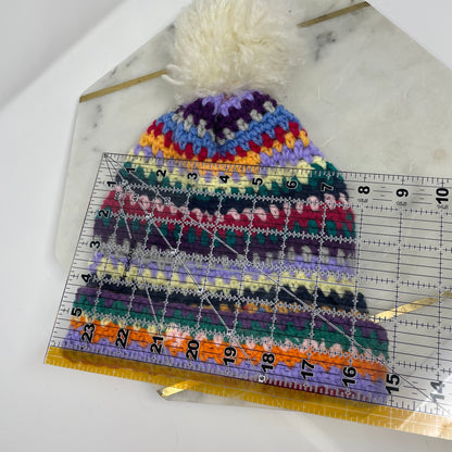 Crochet Winter Hat Beanie with Pompom: Handmade Rainbow 16 in