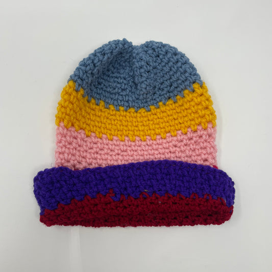 Crochet Winter Hat Beanie: Rainbow Handmade 16 in Acrylic Yarn